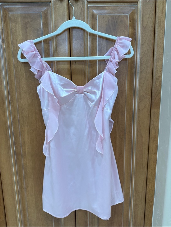 Beginning Boutique Dresses & Skirts - Pink Ruffle Bow Mini Dress